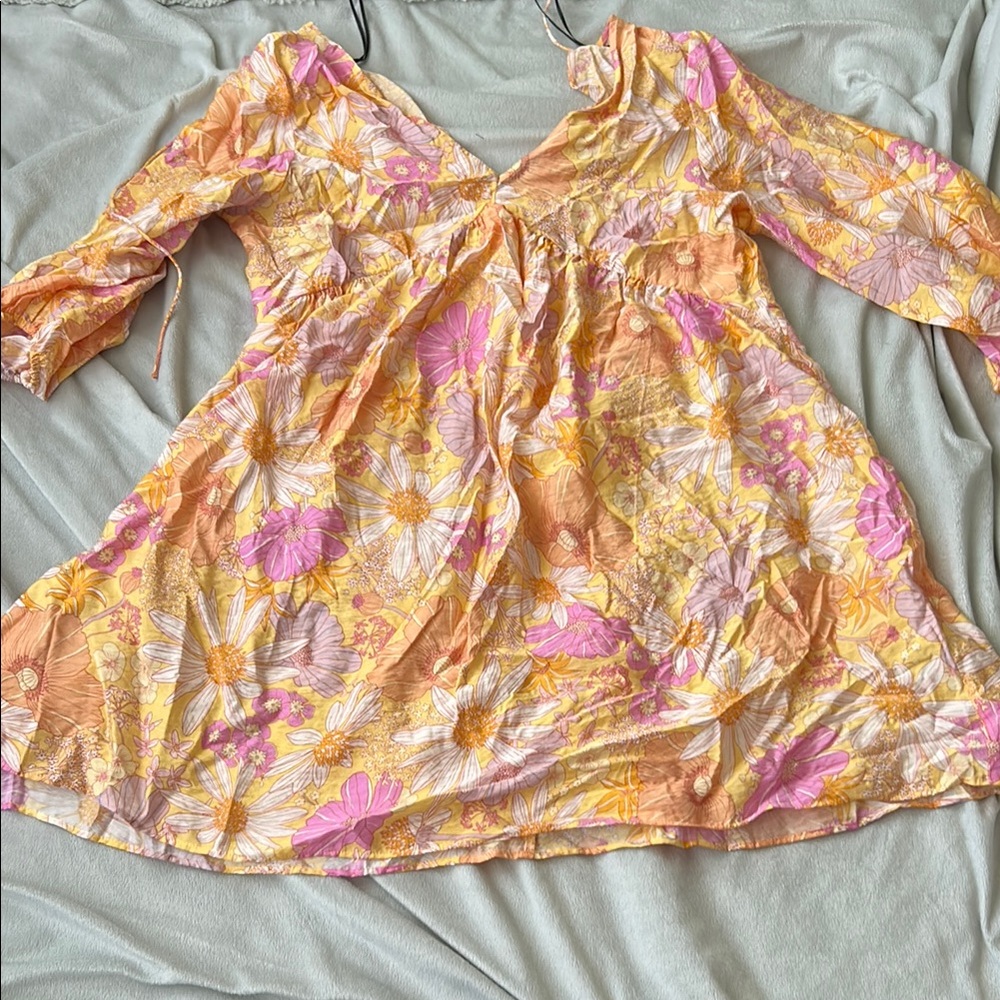 Floral V-Neck Dress with Long Sleeves